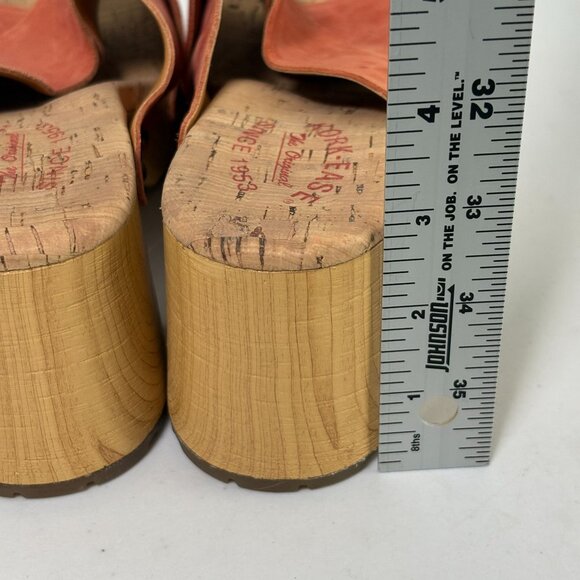 Kork Ease Tatum Leather Wooden Block Heel Slip On Sandal Size 8 Orange Clogs - Picture 4 of 10